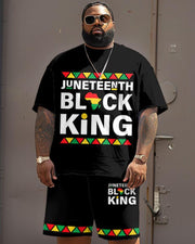 Men's Plus Size Juneteenth Black History Month King Alphabet Print T-Shirt Shorts Suit