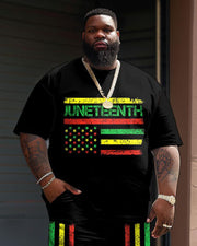 Men's Plus Size Juneteenth Black History Month Flag Print T-Shirt Shorts Suit