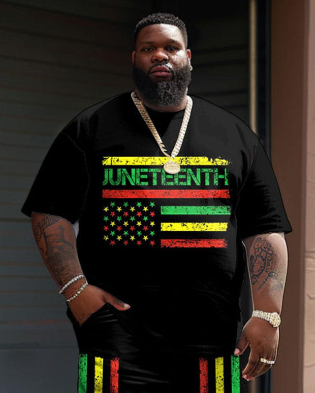 Men's Plus Size Juneteenth Black History Month Flag Print T-Shirt Shorts Suit