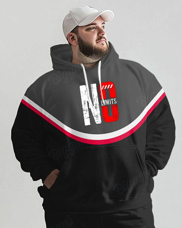 Men's Daily Casual All-match Red And Black NO Letter Print Plus Size Hoodie Suit