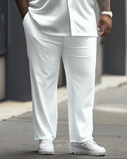 Men's Plus Size Versatile Solid Color White Short Sleeve Shirt Trousers Suit