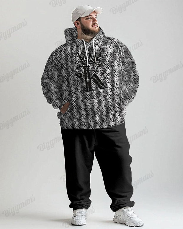 Mens Daily Casual K Letter Crown Print Plus Size Hoodie Suit