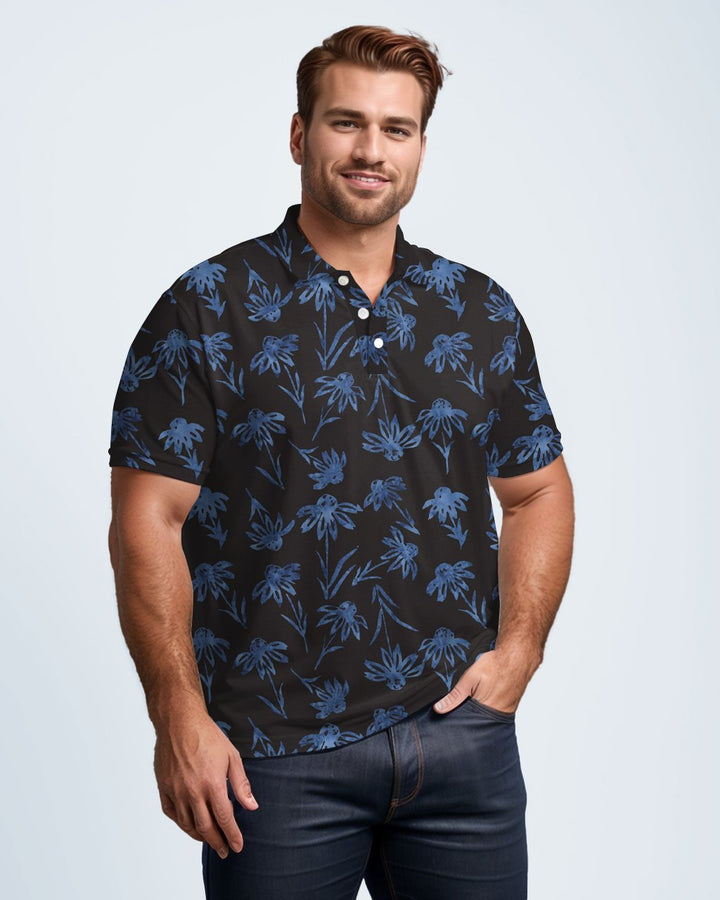 Black Blue Dark Batik Men's Polo Short Sleeve