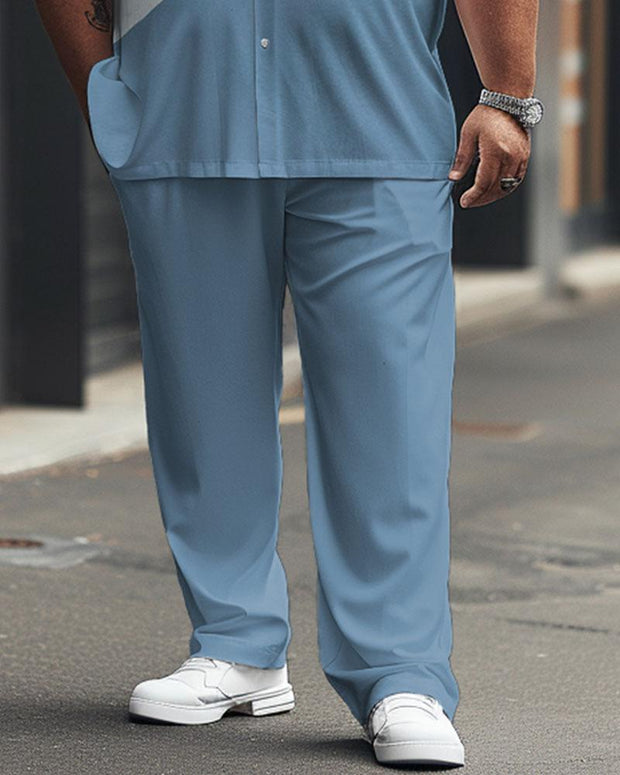 Men's Plus Size Simple Color Block Printed Pocket Short Sleeve Shirt Suit