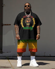 Men's Plus Size Juneteenth Black History Month Fist Print T-Shirt Shorts Suit