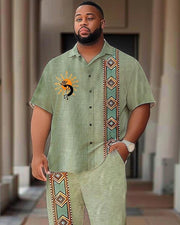 Ethnic Style Retro Sun Print Short-sleeved Shirt Plus-size Men's Suit
