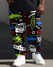 Men's Large Casual Make Your Own Theme Printed T-Shirt Trousers Suit