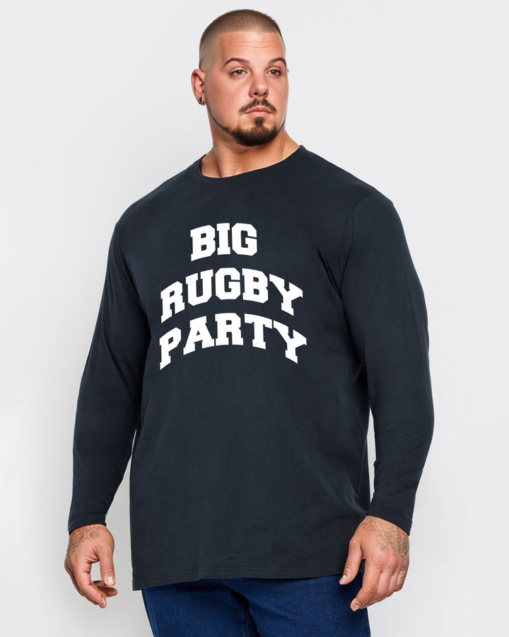 100 Per Cent Cotton-"huge Rugby Party" Slogan Print Long-sleeved T-shirt