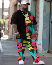 Men's Large Street Casual Colorful Alphabet Print T-shirt Trousers Suit