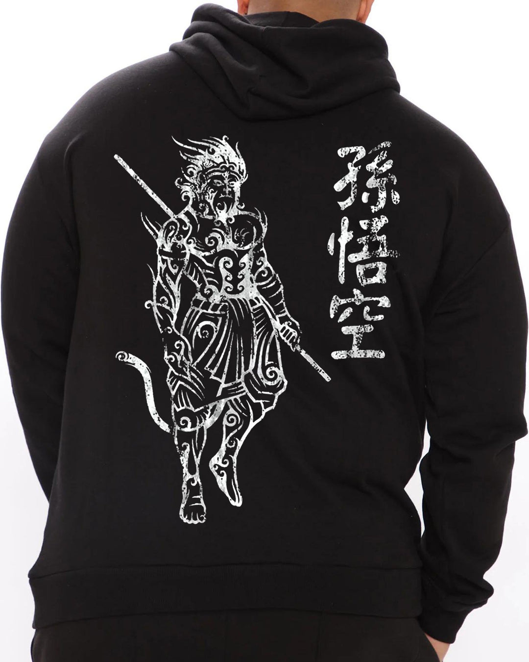 Front And Back Monkey King Printed Men's Oversized Cotton Hoodie