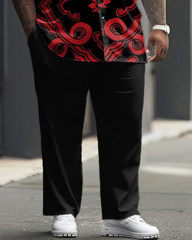 Men's Plus Size Business Retro Pattern Printing Short Sleeve Shirt Trousers Suit