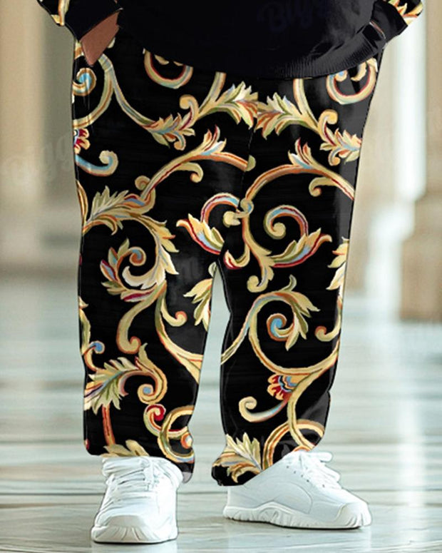 Men's Classical Retro Gold Pattern Print Plus Size Hoodie Suit