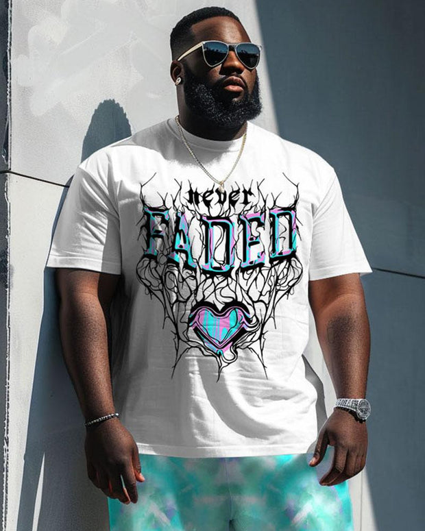 Men's Plus Size Street Casual Love Faded Alphabet Print T-Shirt Shorts Suit
