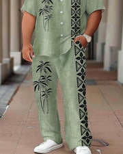 Vintage Coconut Print Short-sleeved Shirt Plus Size Men's Suit