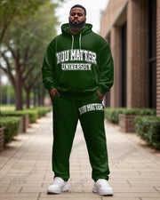 Men's Simple Daily You Matter University Letter Print Plus Size Hoodie Suit