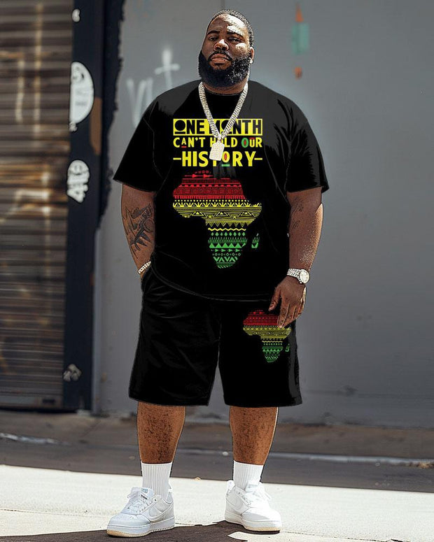 Men's Plus Size Juneteenth Black History Month Map Print T-Shirt Shorts Suit