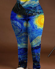 Women's Plus Size Van Gogh Starry Sky Cat Hoodie Set