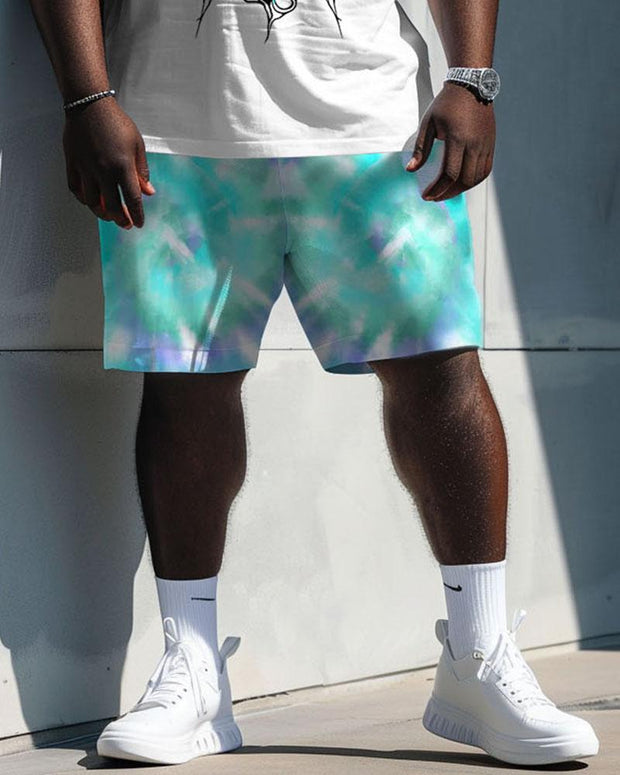 Men's Plus Size Street Casual Love Faded Alphabet Print T-Shirt Shorts Suit