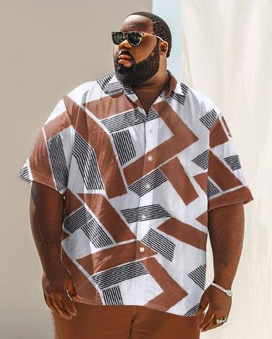 Men's Plus Size Business Geometric Print Short Sleeve Shirt Suit