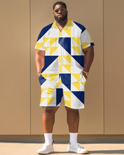 Men's Plus Size Geometric Print Short Sleeve Shirt Shorts Suit