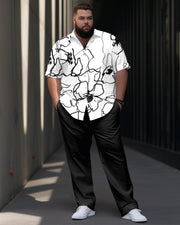 Men's Plus Size Abstract Line Art Print Short Sleeve Shirt Trousers Suit