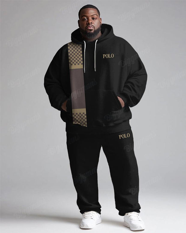 Men's Daily Casual Simple Plaid Patchwork Printed Plus Size Hoodie Suit