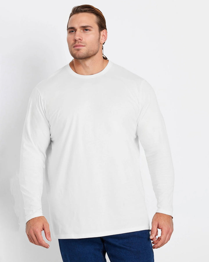 100 Cotton-Men's Solid Color White Long Sleeve T-Shirt