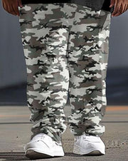 Men's Large Casual Camouflage Colorblock Printed T-shirt Trousers Suit