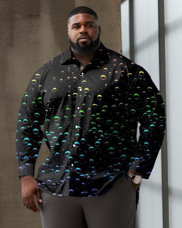 Men's Large Size Casual Color Bubbles Patterns Lapel Long Sleeve Shirt