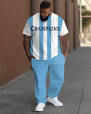 Men's Plus Size Colorblock Argentina Champion Print T-Shirt Trousers Suit