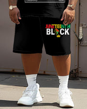 Men's Plus Size Juneteenth Black History Month Print T-Shirt Shorts Suit