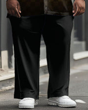 Men's Plus Size Business Simple Gradient Plaid Printed Short Sleeve Shirt Suit