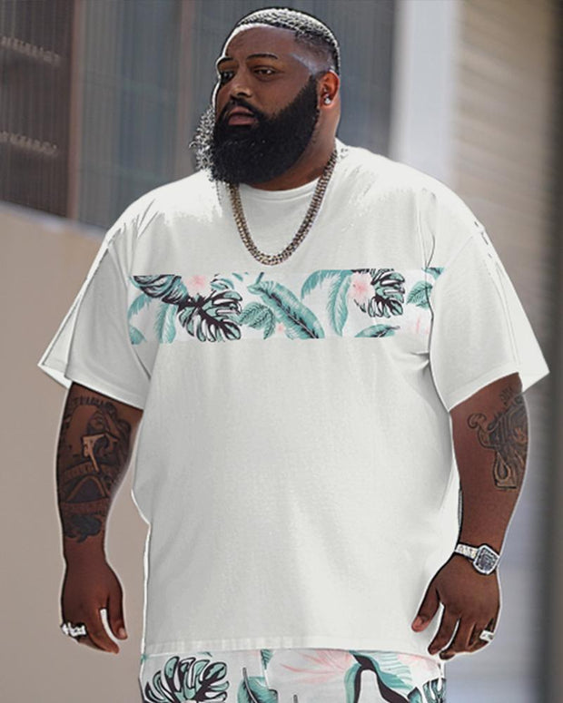 Men's Large Simple Floral Print T-shirt Pants Suit