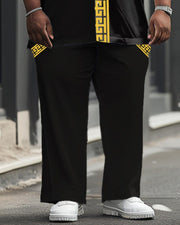 Men's Plus Size Business Hugh Collar Cuff Pants Pocket Printed Short Sleeve Shirt Suit