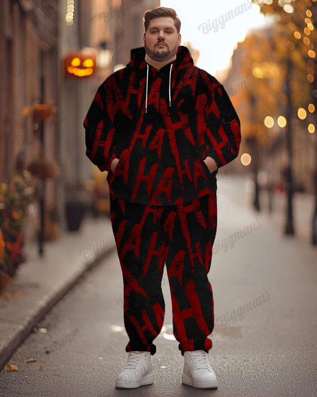 Men's Halloween Bloody HAHAHA Print Plus Size Hoodie Suit