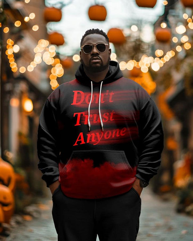 Men's Plus Size Don't Trust Anyone Print Long Sleeve Hoodie