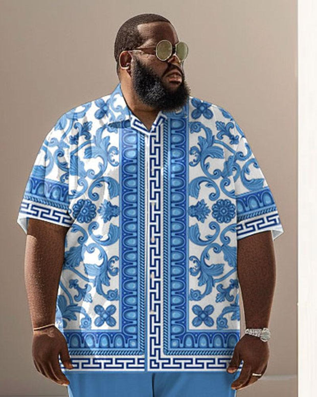 Men's Plus Size Business Baroque Scroll Floral Print Short Sleeve Shirt Suit