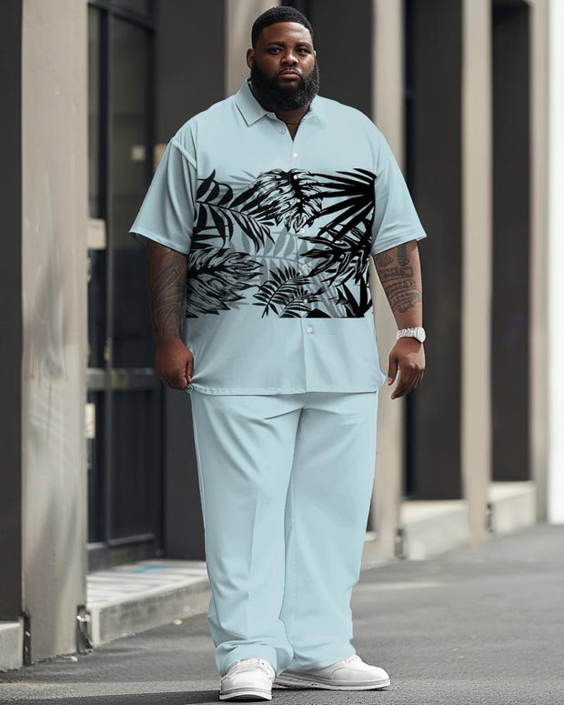 Men's Plus Size Business Casual Floral Plant Patchwork Printed Short Sleeve Shirt Suit