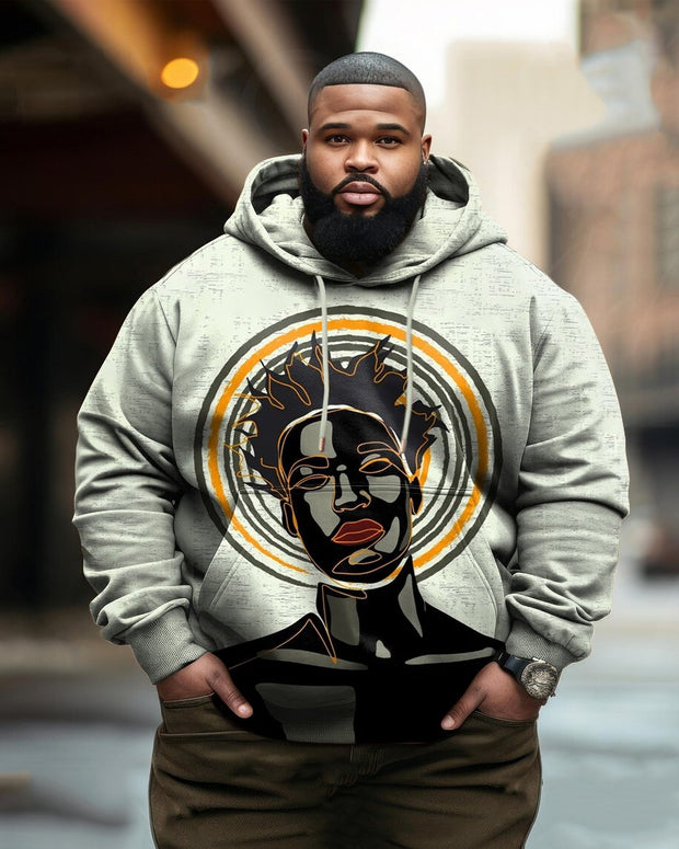 Men's Plus Size Black Men Line Art Hoodie