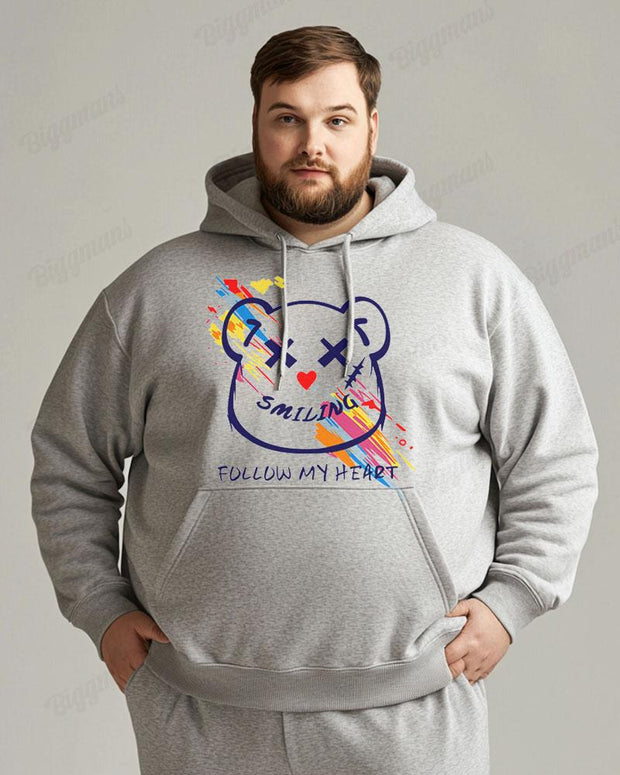 Cotton Material - Smiling Bear Print Men's Loose Oversized Hoodie