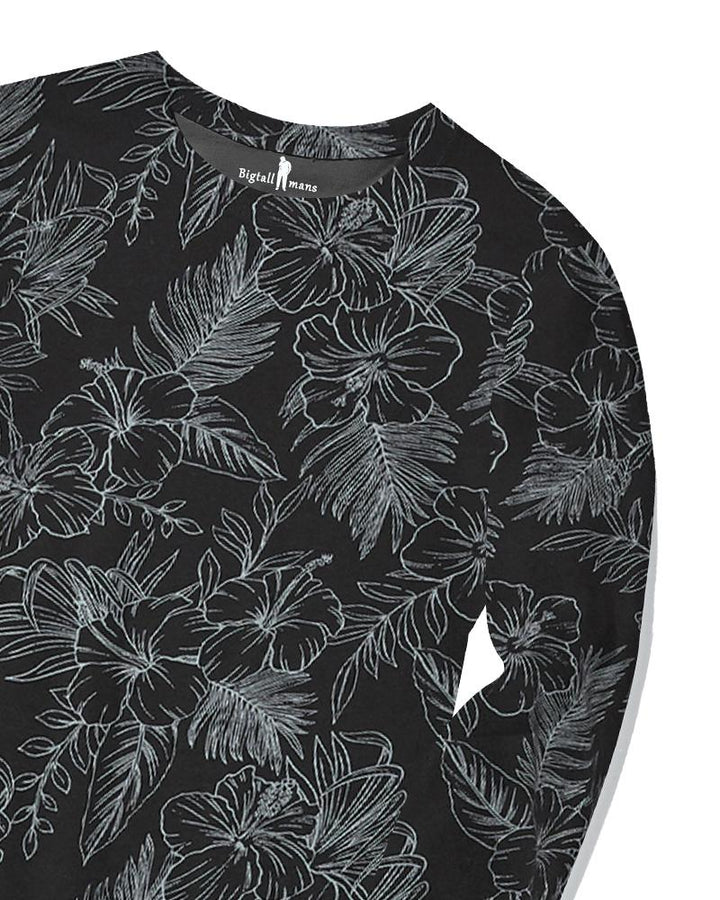 100% Cotton-Men's Hand Painted Leaf Contour Long Sleeve T-Shirt