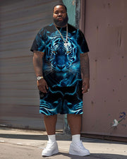 Men's Plus Size Street Casual Electric Shock Art Tiger Print T-Shirt Shorts Suit