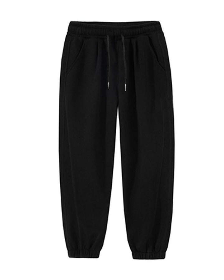 Basic Versatile Black Solid Cotton Hoodie Trousers Suit