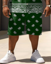 Men's Plus Size Casual Vacation Vintage Paisley Print Shirt Shorts Suit
