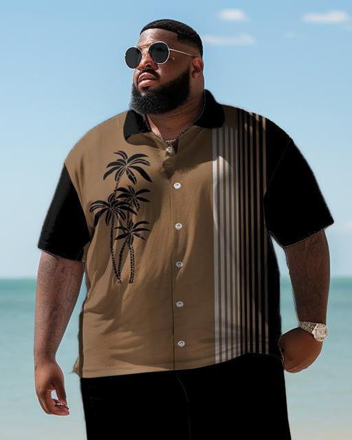 Men's Plus Size Hawaiian Art Color Block Shirt Shorts Two Piece Set