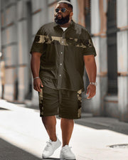 Men's Plus Size Simple Casual Vintage Camouflage Print Shirt Shorts Suit