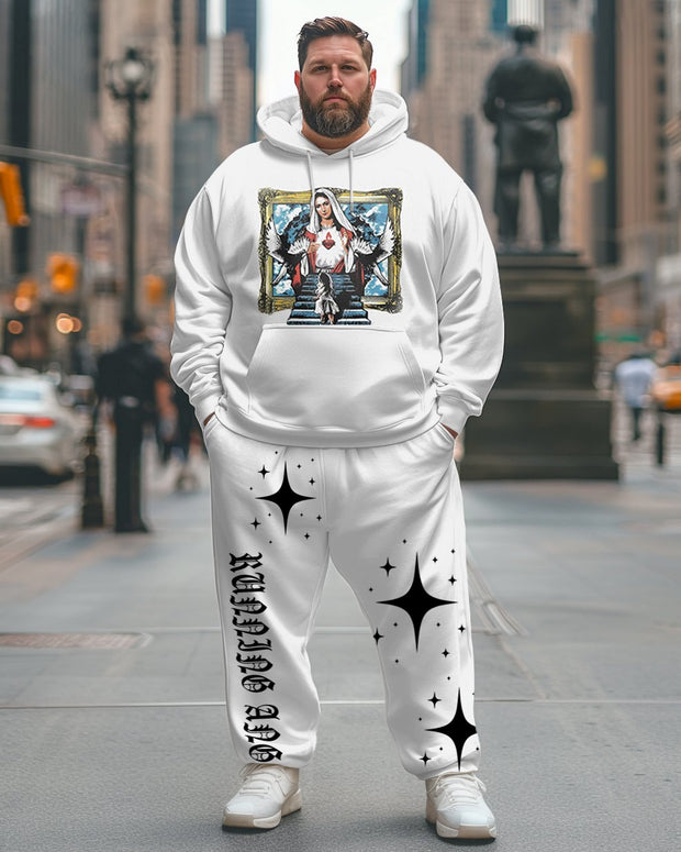 Simple Angel Star Print Plus Size Hoodie Suit