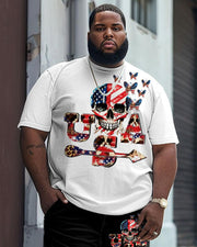 Men's Plus Size Independence Day Skull Butterfly USA Alphabet Print T-Shirt Shorts Suit