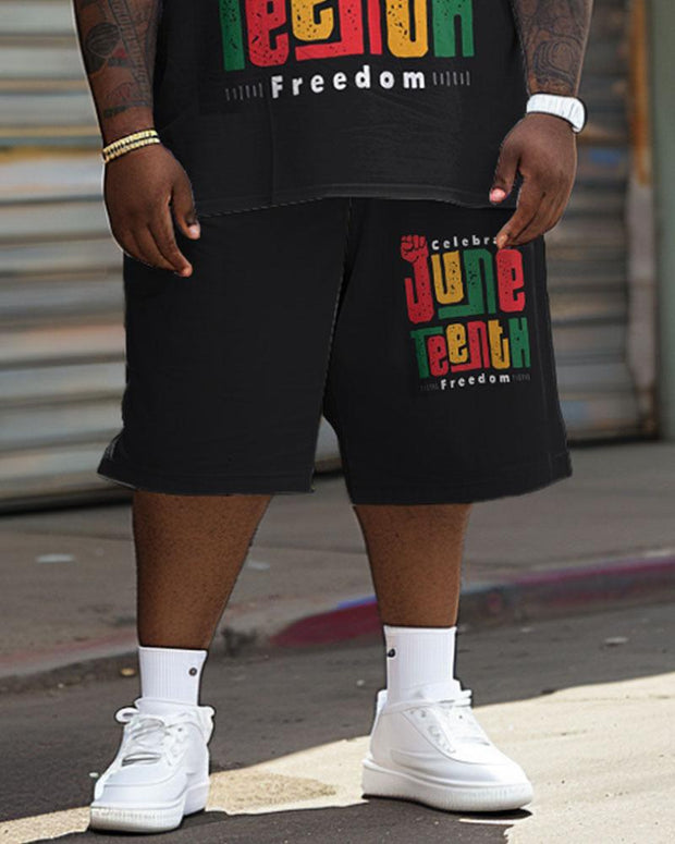 Men's Plus Size Juneteenth Freedom Day Printed T-Shirt Shorts Suit