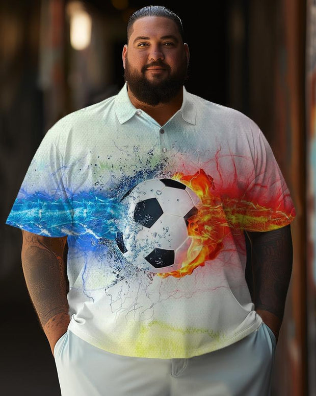Football Print Large Size Polo Short-sleeved T-shirt